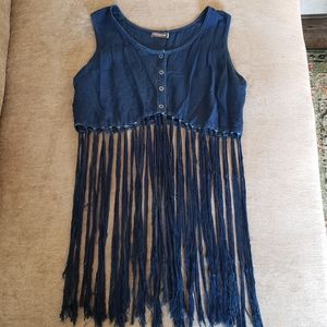 Blue Fringe Button Up Crop Tank
